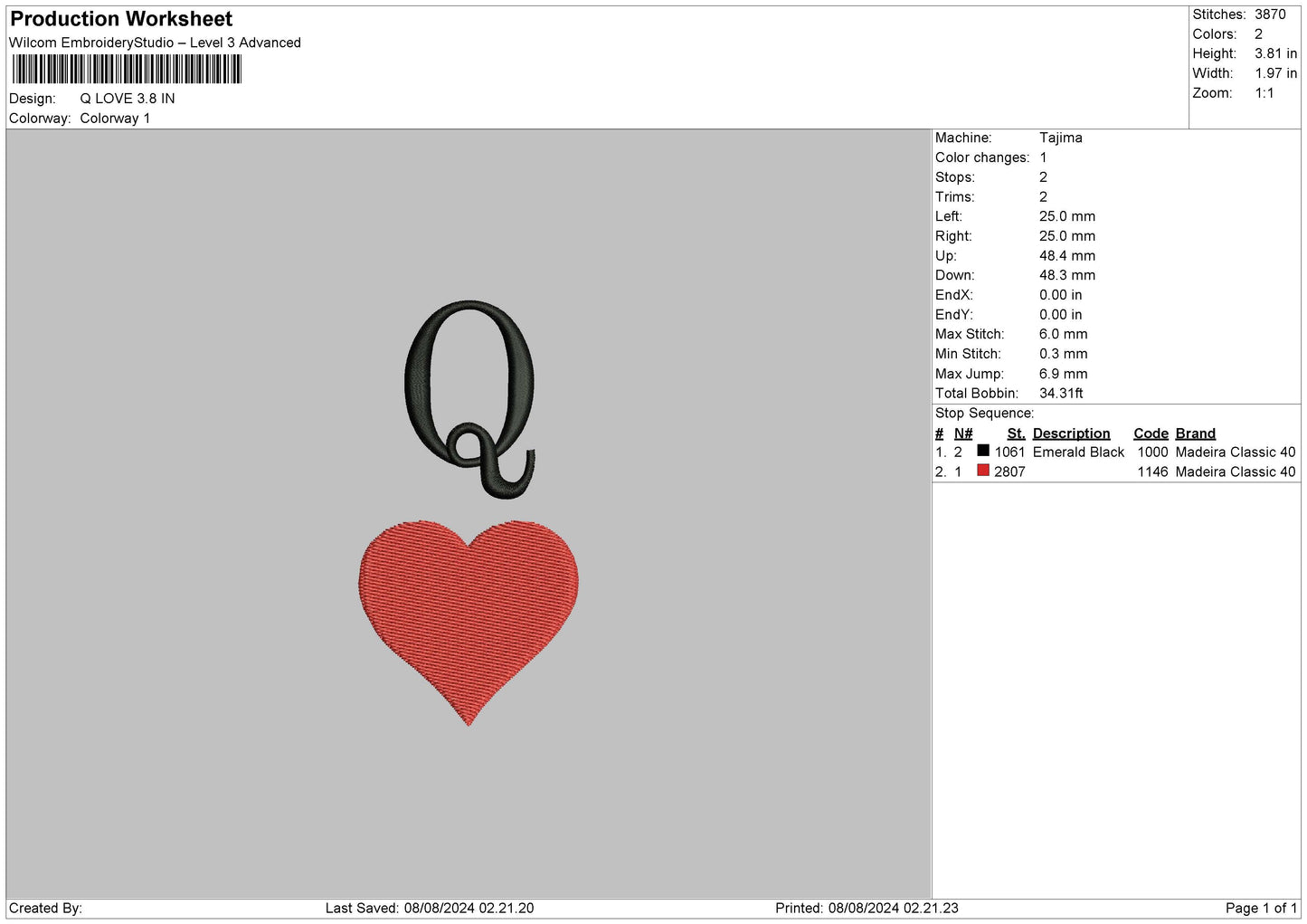 Q Love Embroidery File 6 sizes