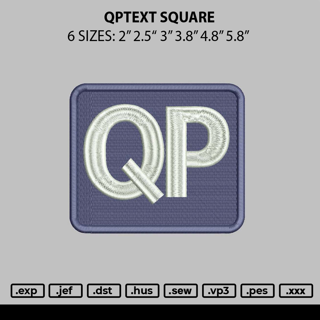 Qptext Square Embroidery File 6 sizes
