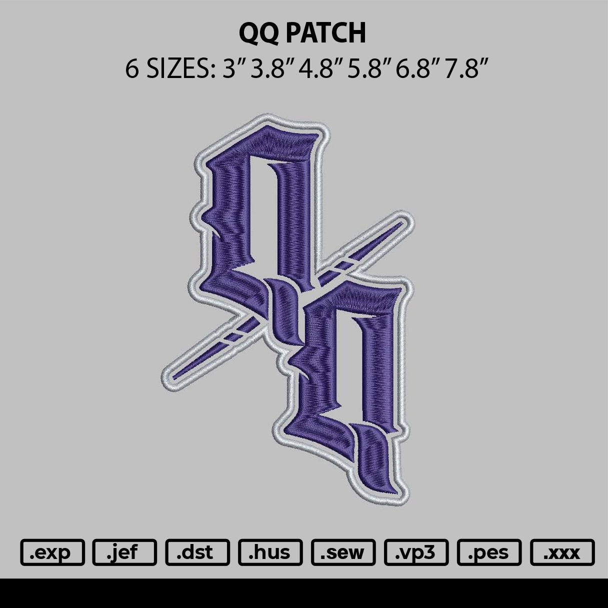 Qqtext Patch Embroidery File 6 sizes