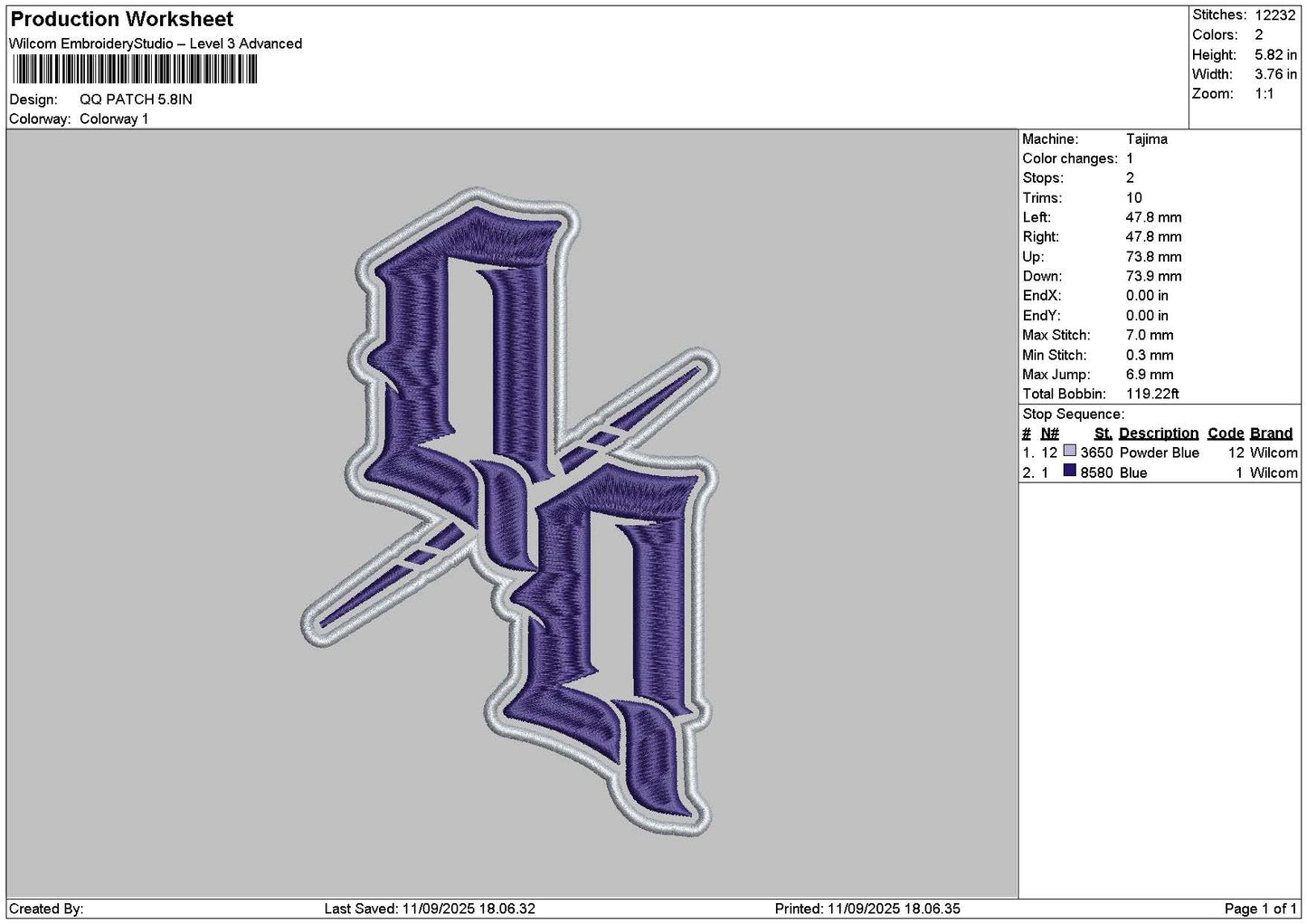Qqtext Patch Embroidery File 6 sizes