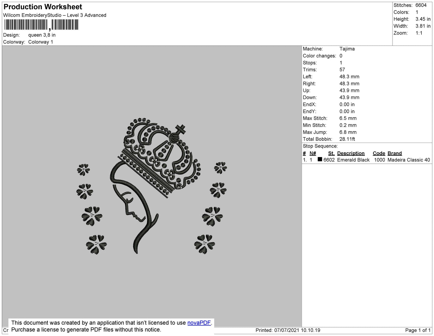 Queen Outline Embroidery File 4 size