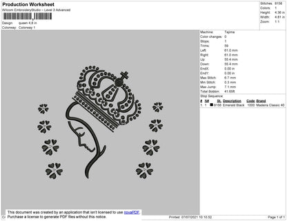 Queen Outline Embroidery File 4 size