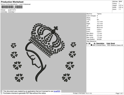 Queen Outline Embroidery File 4 size