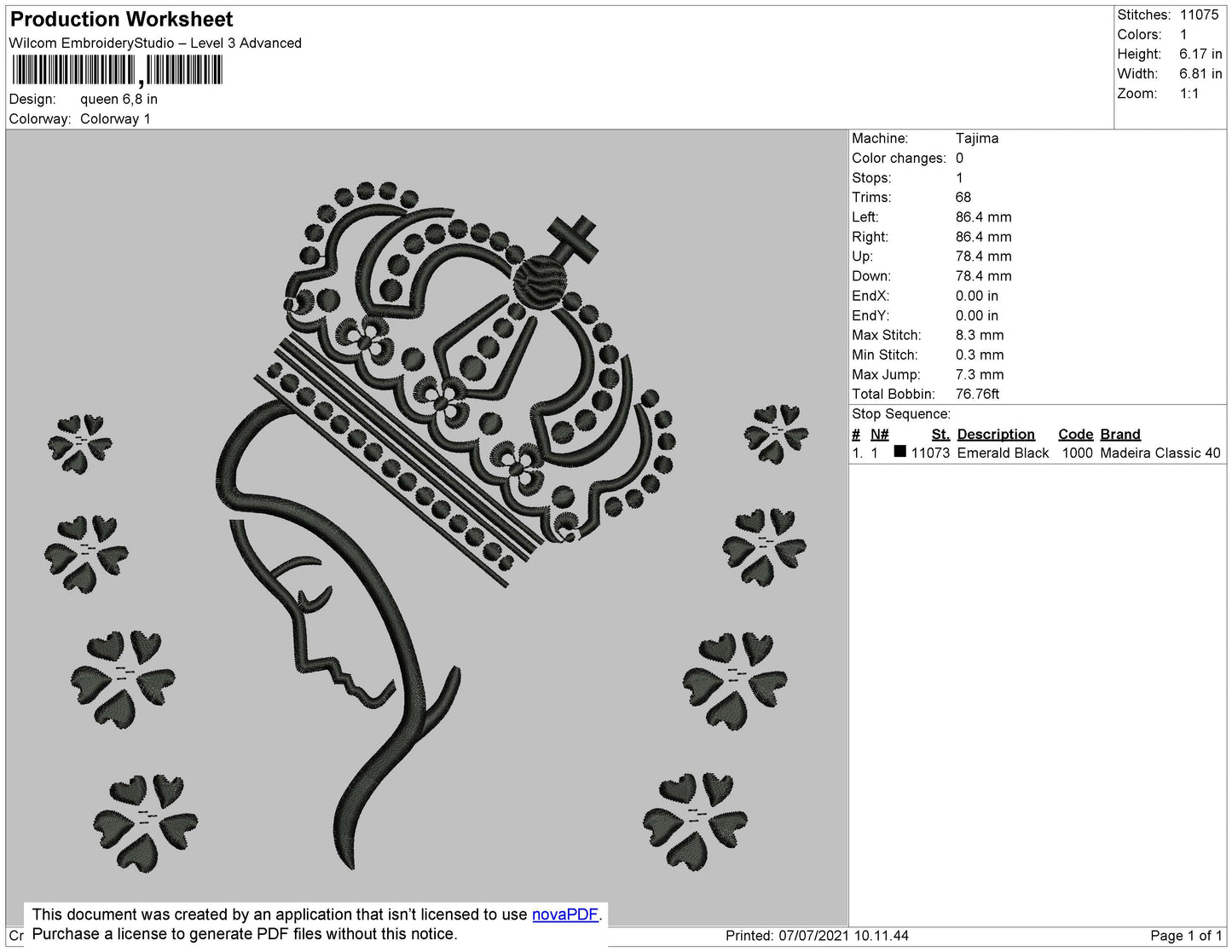 Queen Outline Embroidery File 4 size