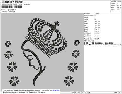 Queen Outline Embroidery File 4 size