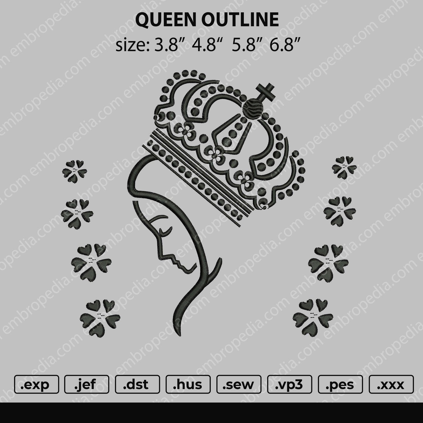 Queen Outline Embroidery File 4 size