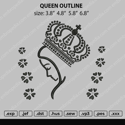 Queen Outline Embroidery File 4 size