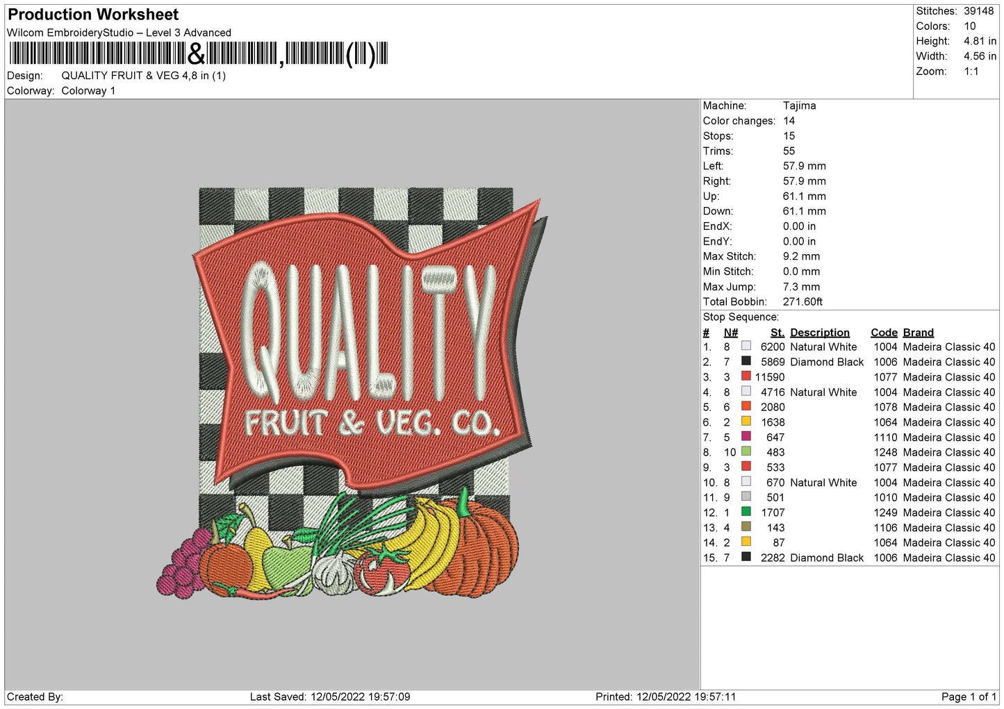 Quality Fruits Embroidery File 4 size