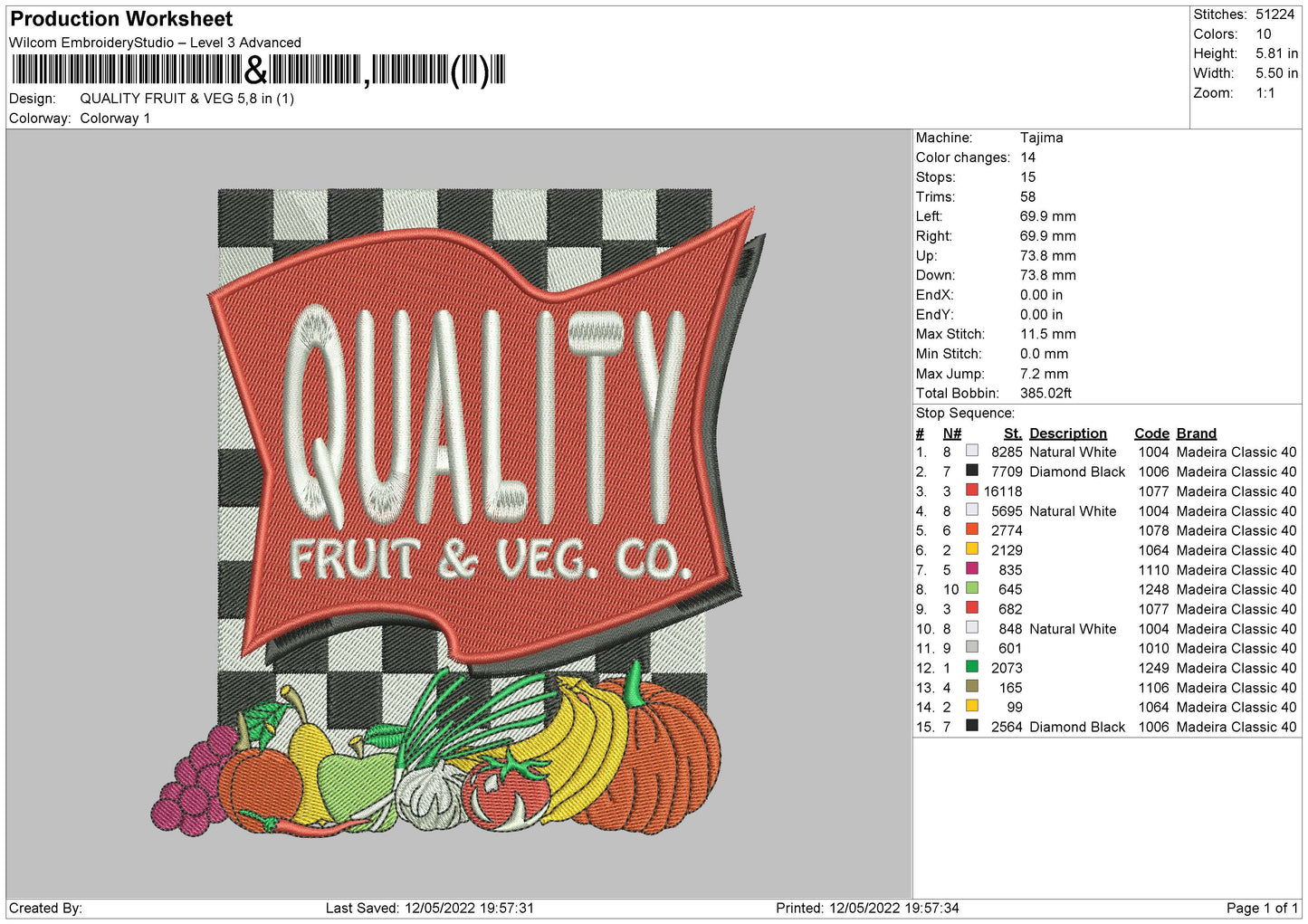 Quality Fruits Embroidery File 4 size