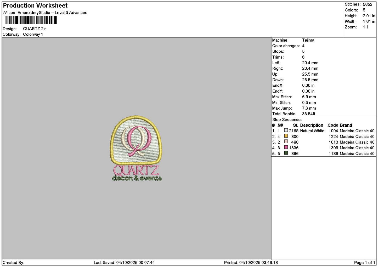 Quartztext Circle Embroidery File 6 sizes