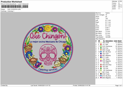 Que Text Embroidery Machine Design File 6 sizes