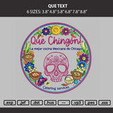 Que Text Embroidery Machine Design File 6 sizes
