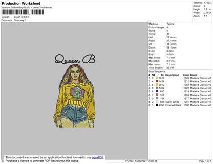 Queen B Embroidery File 4 size