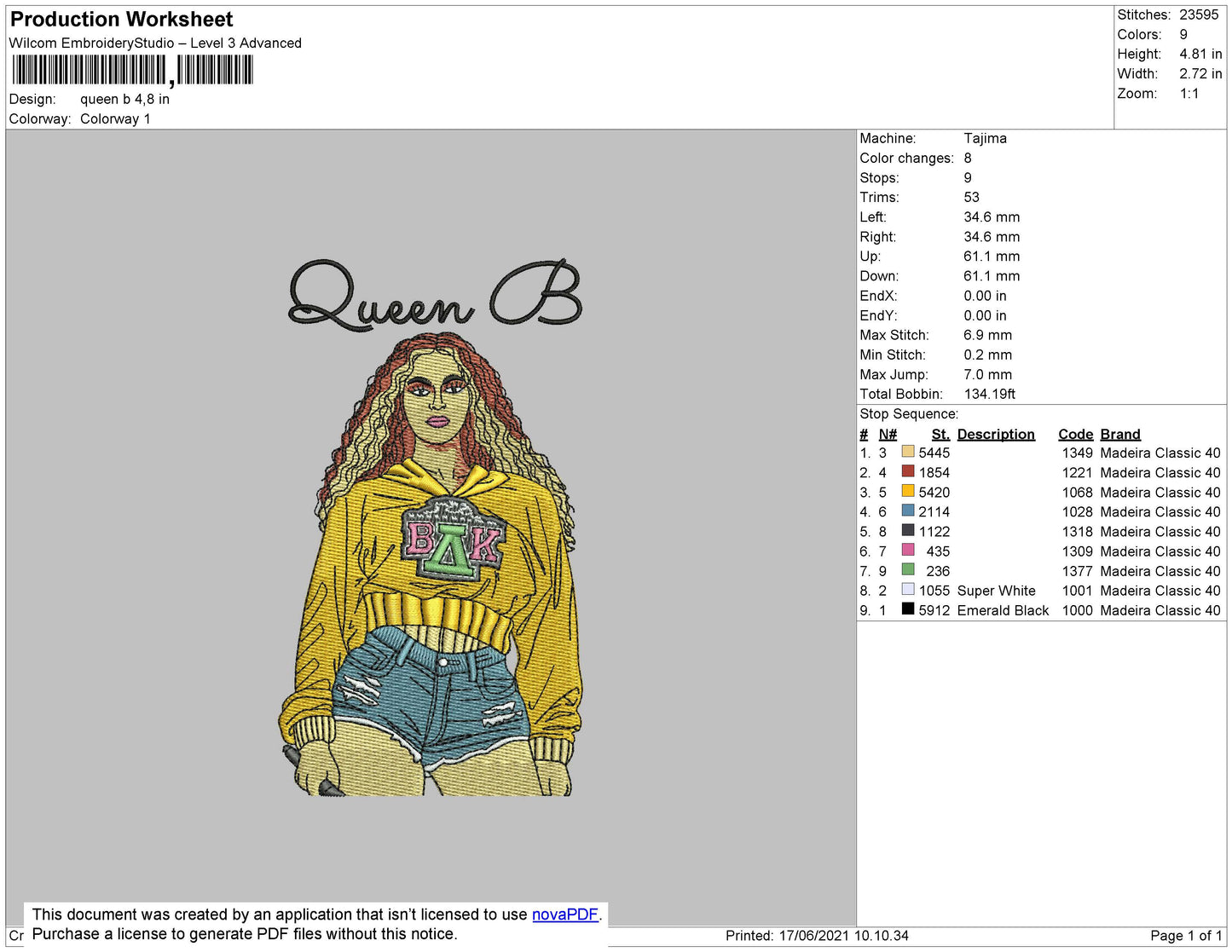 Queen B Embroidery File 4 size