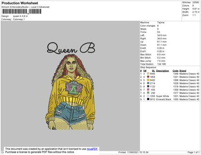 Queen B Embroidery File 4 size
