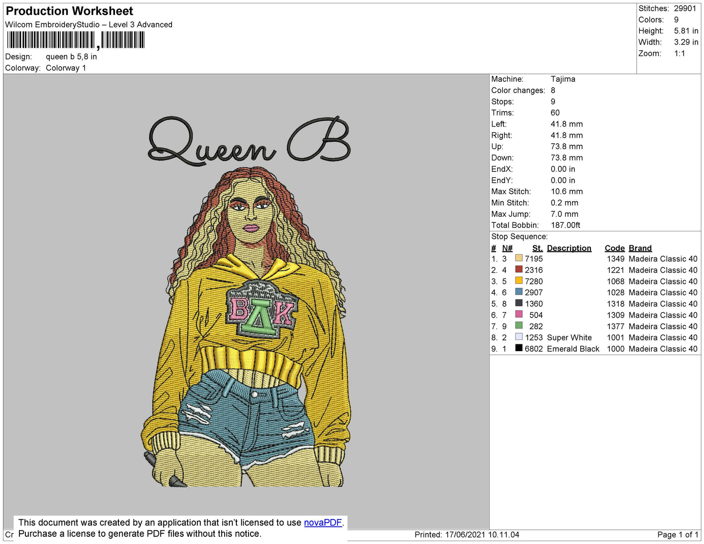 Queen B Embroidery File 4 size