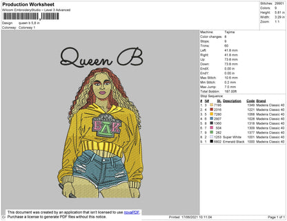 Queen B Embroidery File 4 size