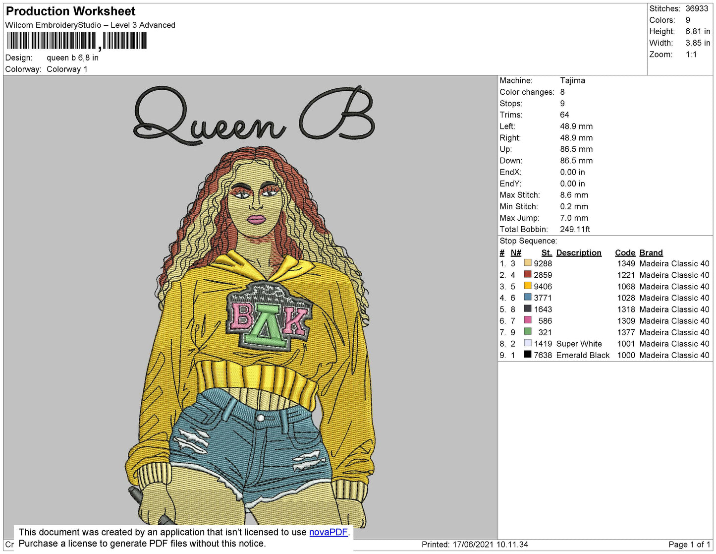 Queen B Embroidery File 4 size