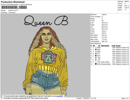 Queen B Embroidery File 4 size