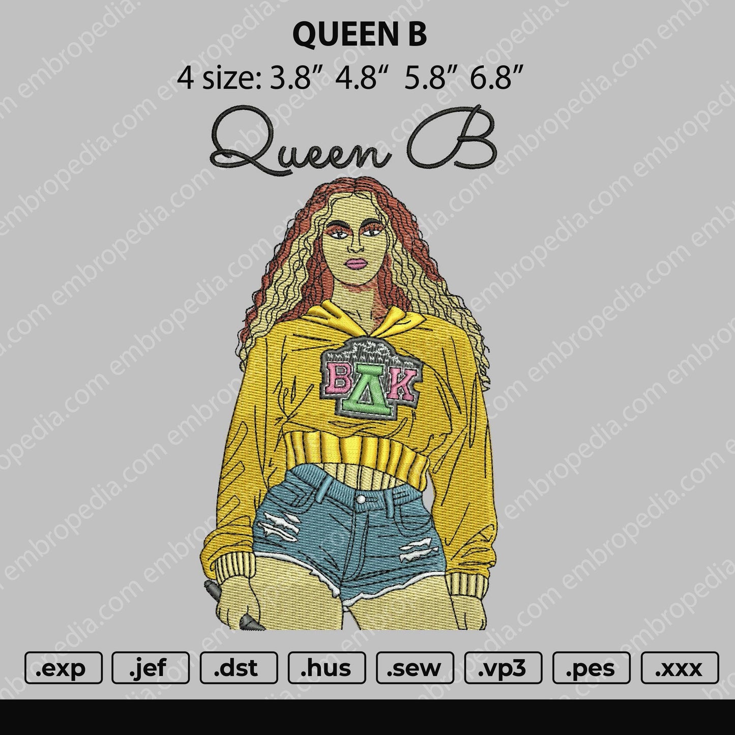 Queen B Embroidery File 4 size
