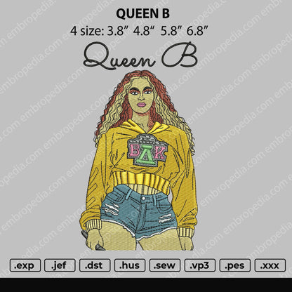 Queen B Embroidery File 4 size