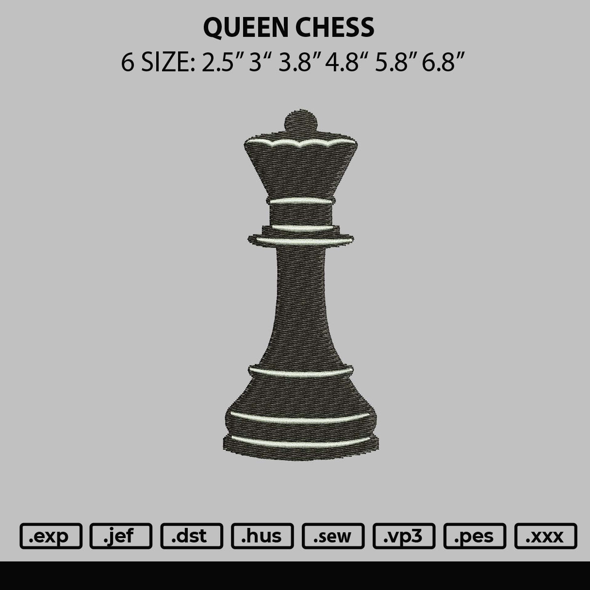 Queen Chess Embroidery File 6 sizes