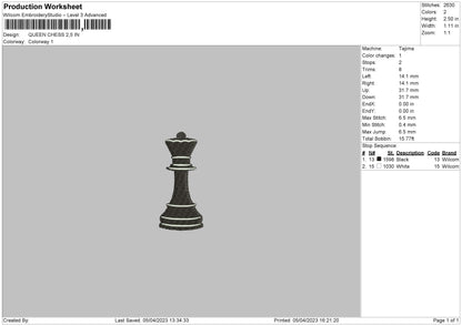 Queen Chess Embroidery File 6 sizes