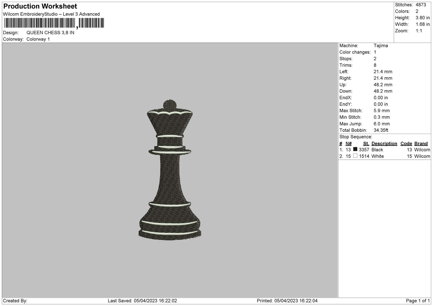 Queen Chess Embroidery File 6 sizes