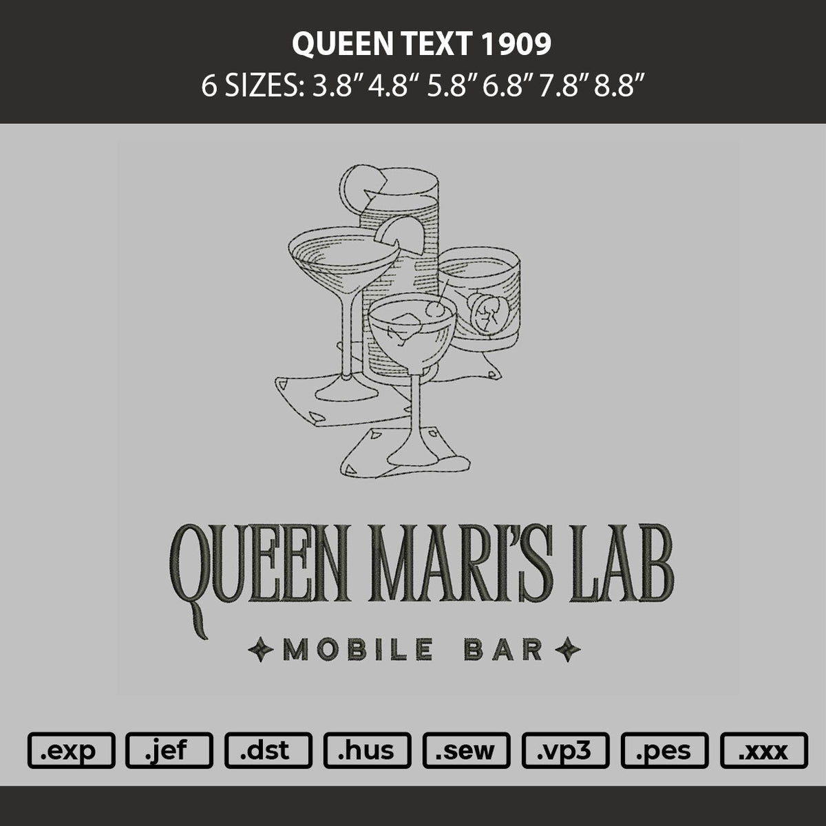 Queen Text 1909 Embroidery Machine Design File 6 sizes