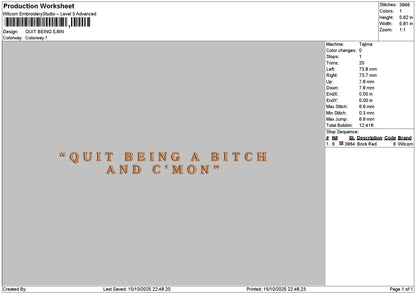Quittext Embroidery File 6 sizes