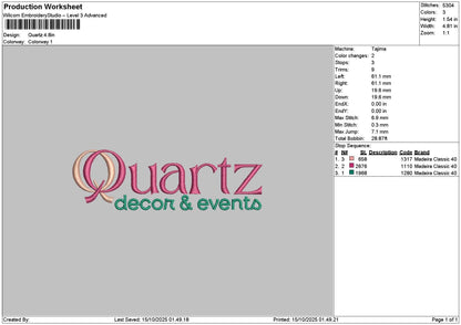Quartztext Embroidery File 6 sizes