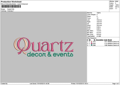 Quartztext Embroidery File 6 sizes
