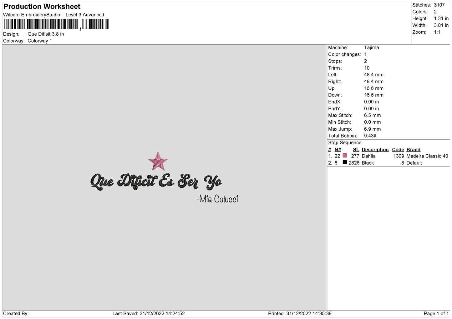 Que Difisit Embroidery File 6 sizes