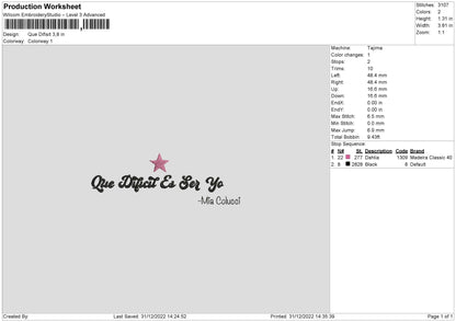 Que Difisit Embroidery File 6 sizes