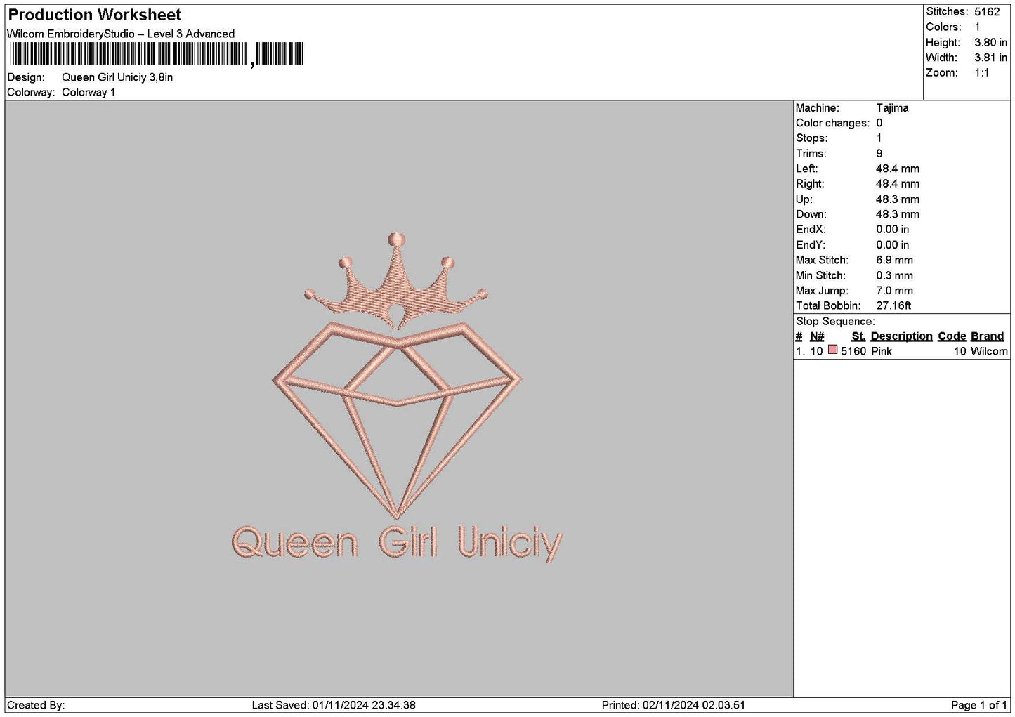 Queentext 02 Embroidery File 6 sizes