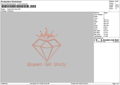 Queentext 02 Embroidery File 6 sizes