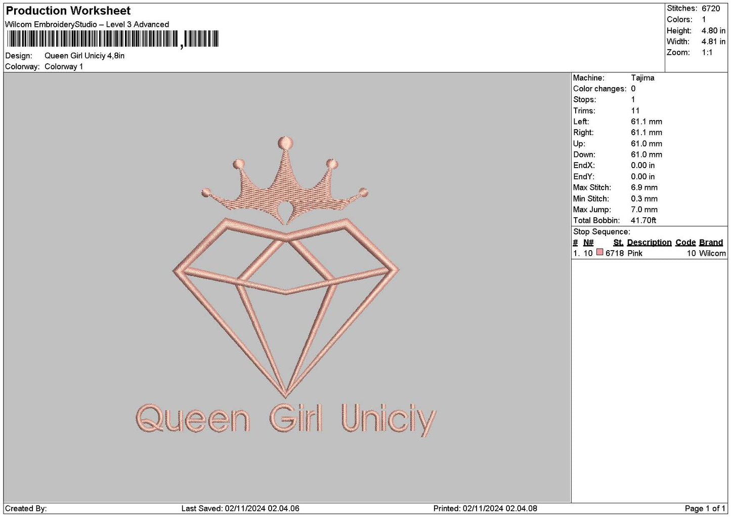 Queentext 02 Embroidery File 6 sizes