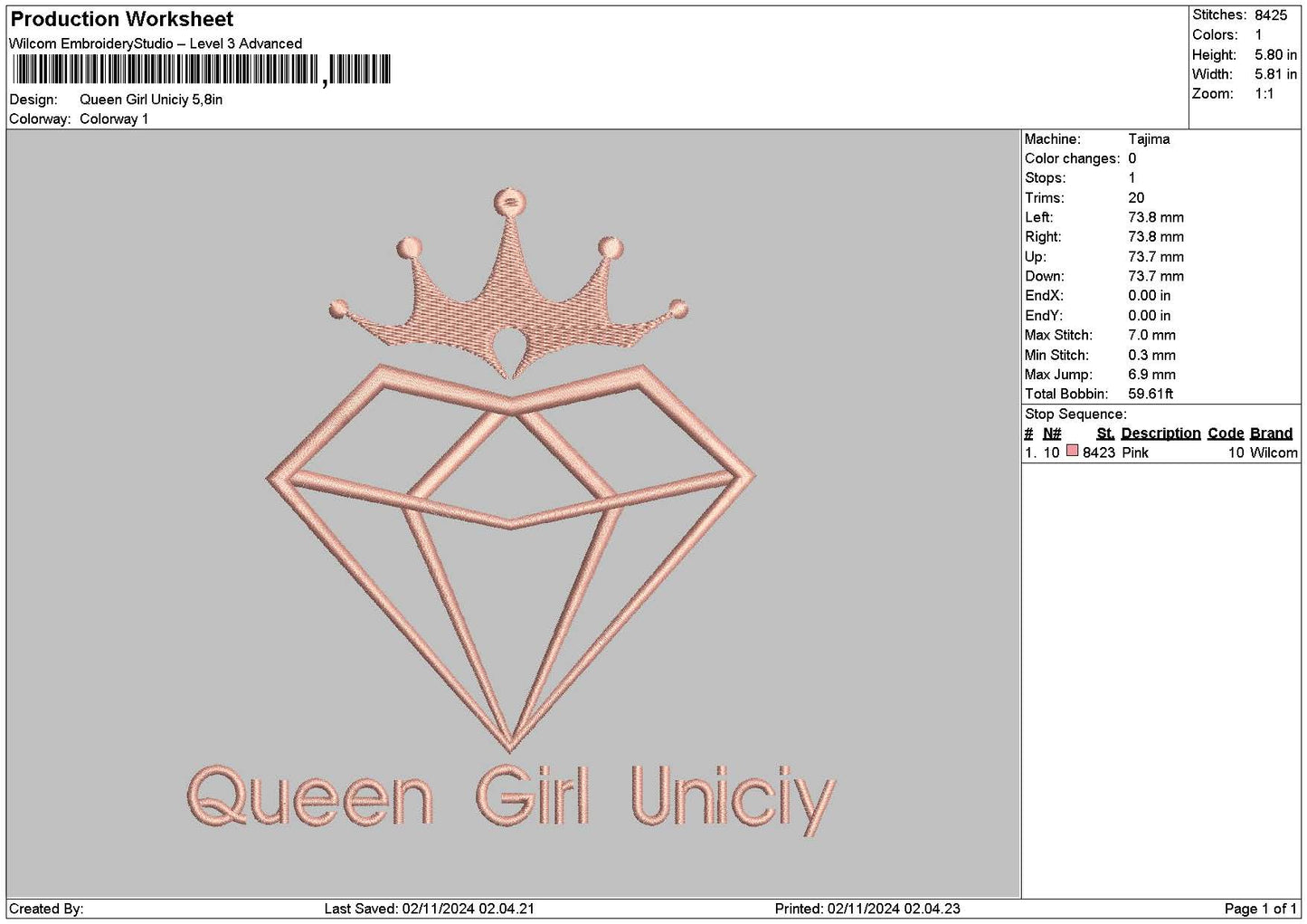 Queentext 02 Embroidery File 6 sizes