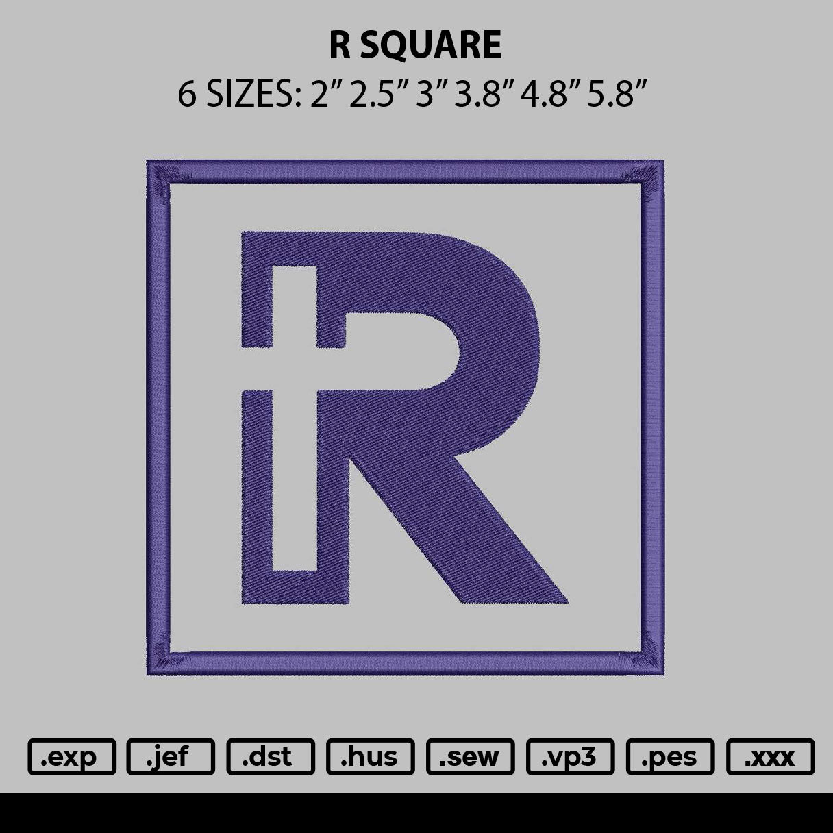 R Sqaure Embroidery File 6 sizes