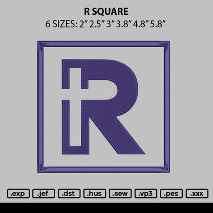R Sqaure Embroidery File 6 sizes