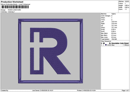 R Sqaure Embroidery File 6 sizes