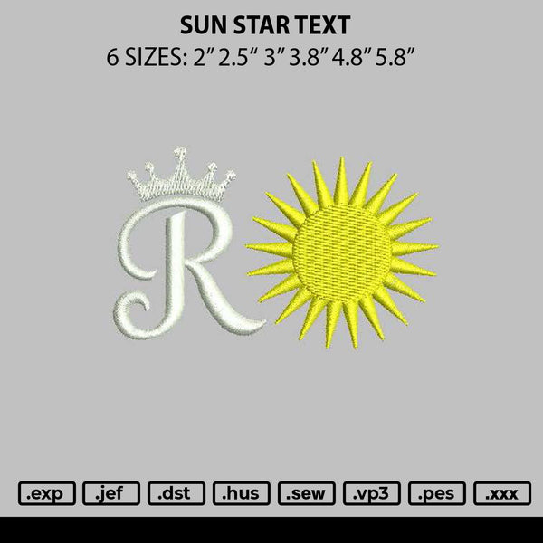 Sun Star Text Embroidery File 6 sizes