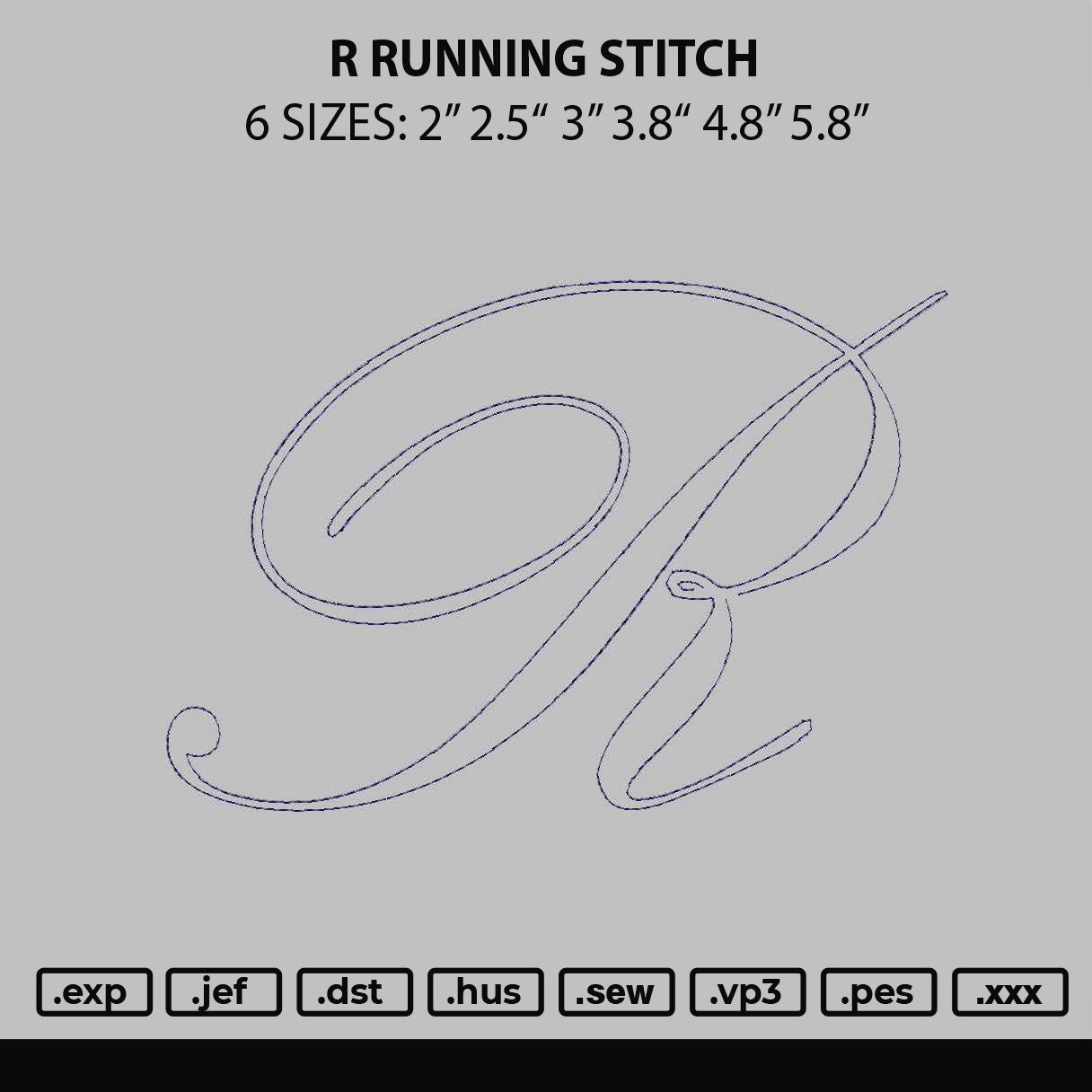 Letter R Stitchged R Running Stitch Embroidery File 6 sizes – Master Digitizer