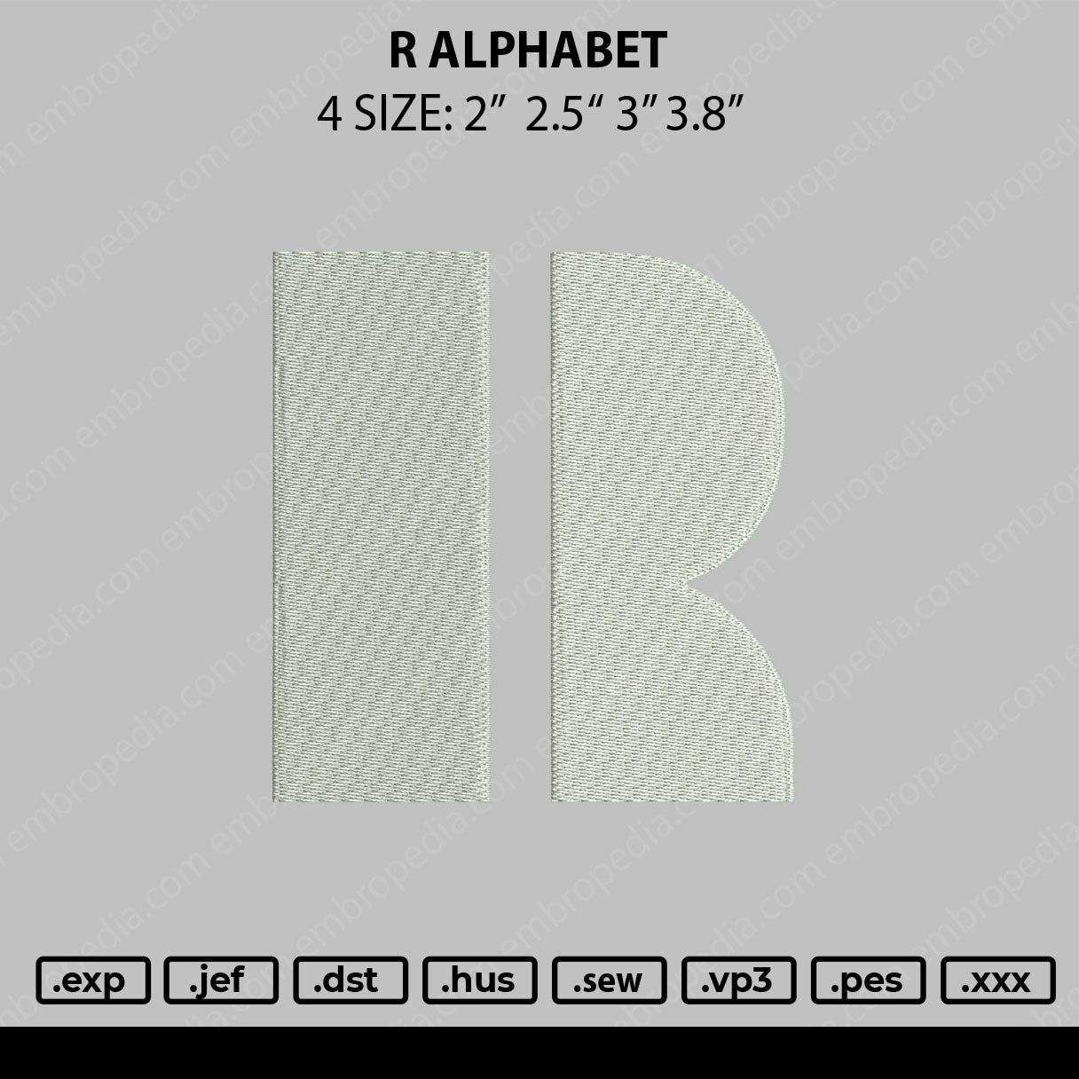 R Alphabet Embroidery File 4 size