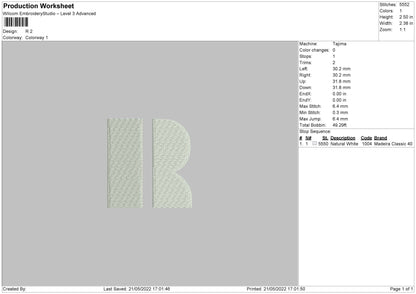 R Alphabet Embroidery File 4 size