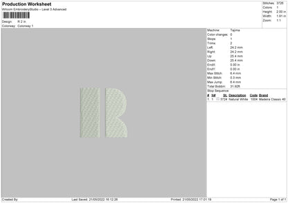 R Alphabet Embroidery File 4 size