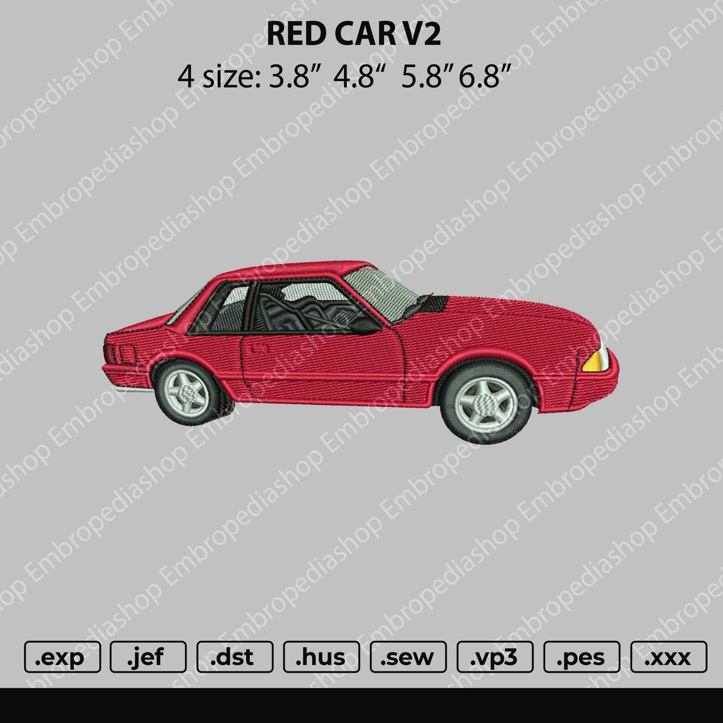 Red Car V2 Embroidery File 4 size