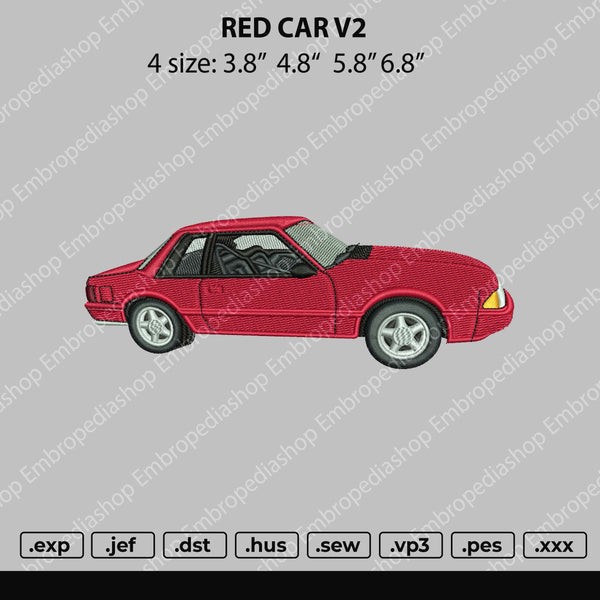 Red Car V2 Embroidery File 4 size