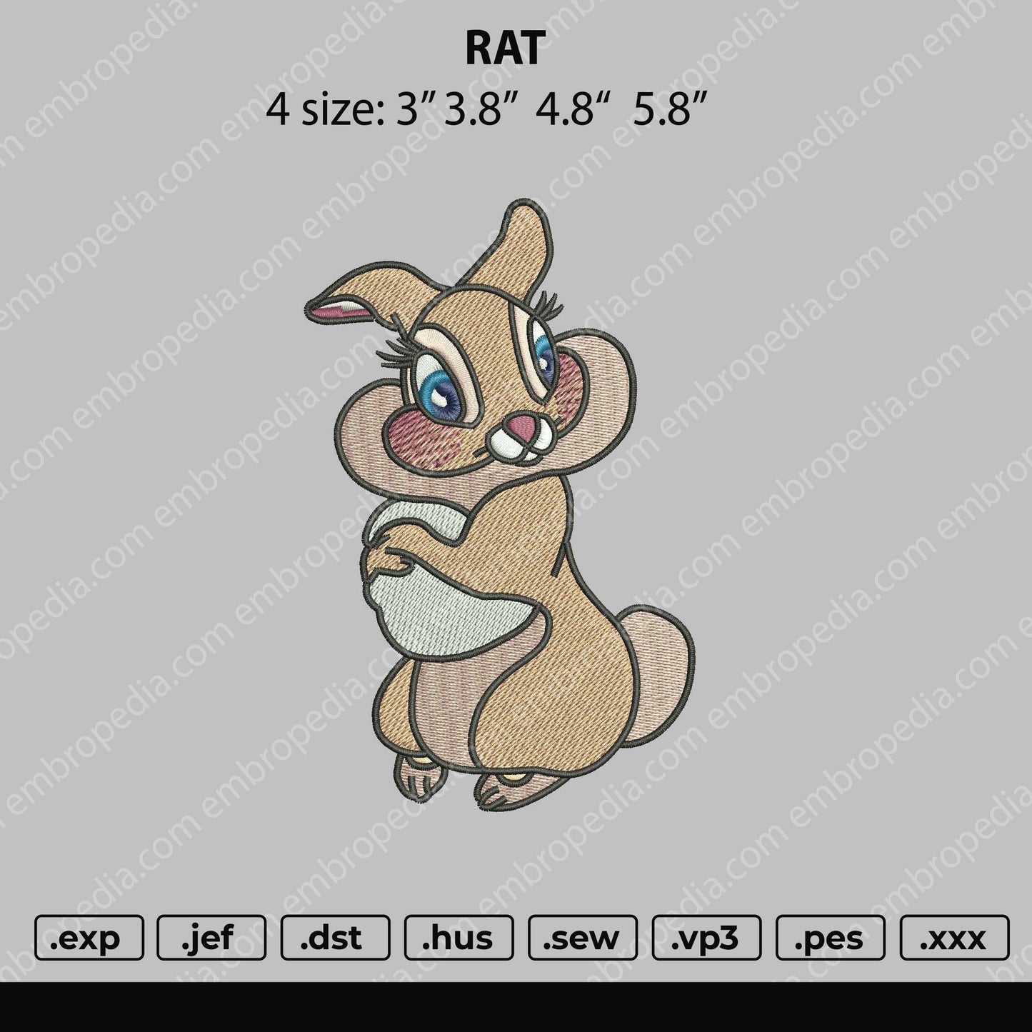 Rat Cartoon Embroidery File 4 size
