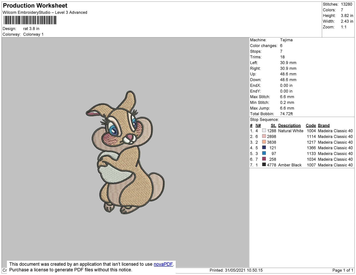 Rat Cartoon Embroidery File 4 size
